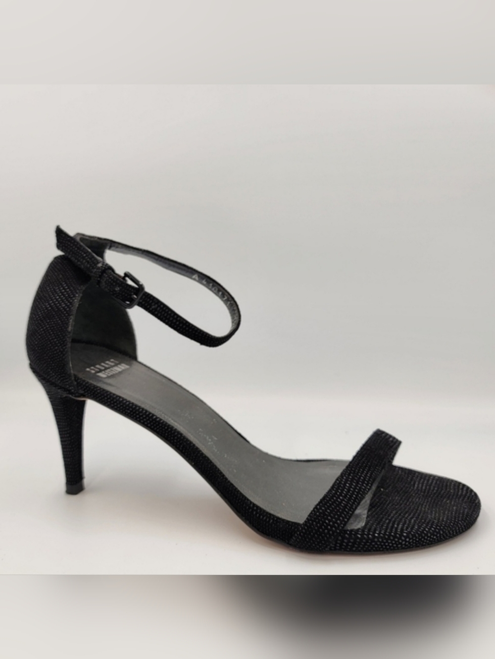 STUART WEITZMAN Black Stingray Heeled Sandals, Size 7½